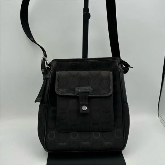 Vintage Salvatore Ferragamo Gancini Monogram Canvas Crossbody Bag - Black - Picture 14 of 14